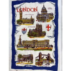 Vintage Kitchen Towel London Souvenir Famous Landmarks by Ulster Weavers 1950s